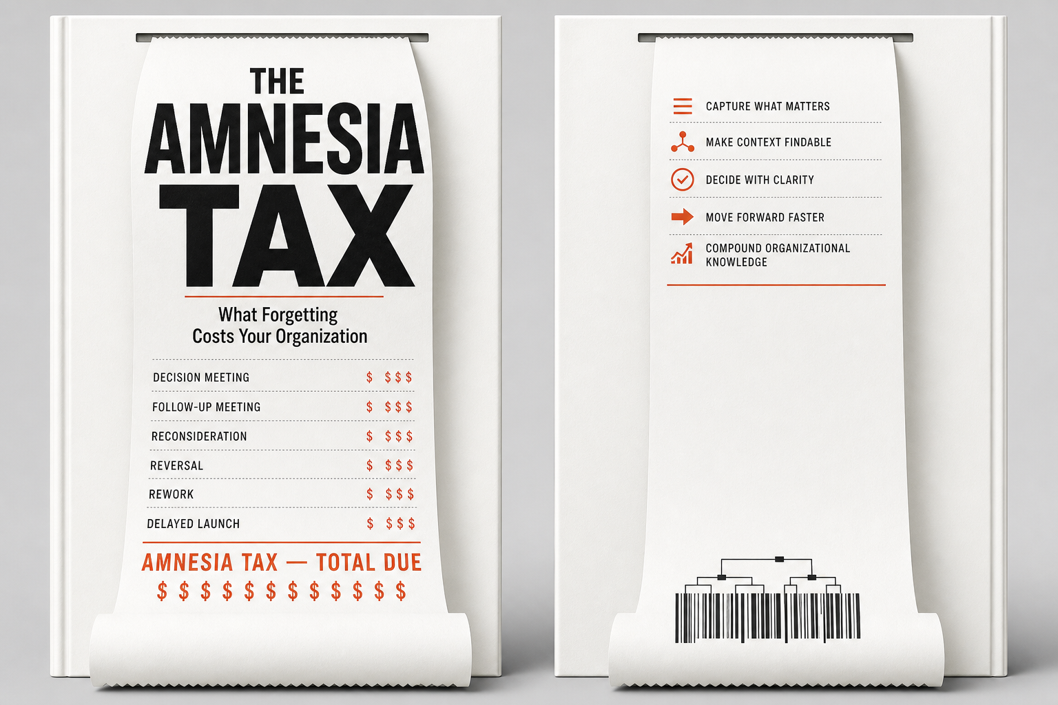 Draft front and back cover concept for The Amnesia Tax